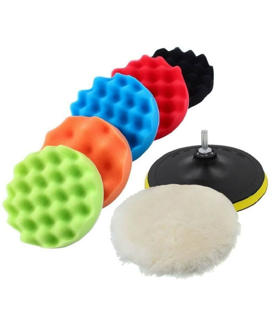 Kit 10 Pz Spugna Lucidante Ceratura + Adattatore Per Trapano Lucidatrice 125mm         