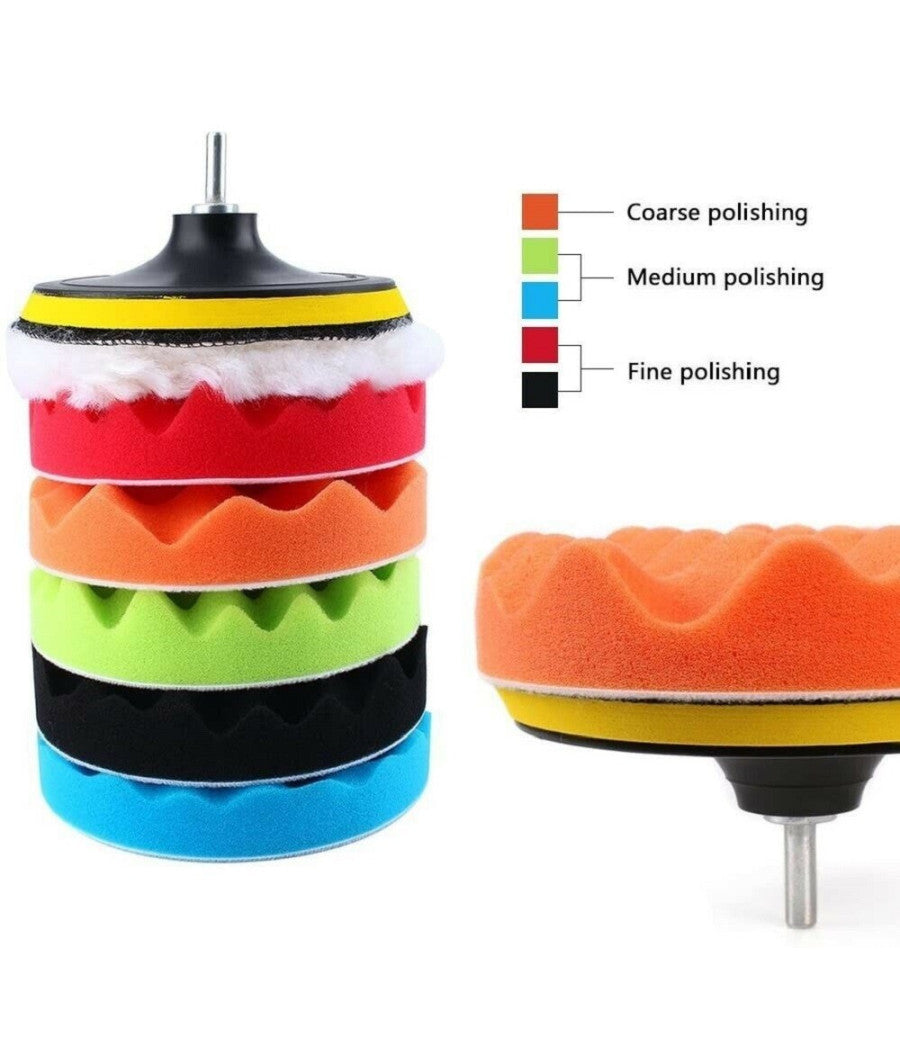 Kit 10 Pz Spugna Lucidante Ceratura + Adattatore Per Trapano Lucidatrice 125mm         