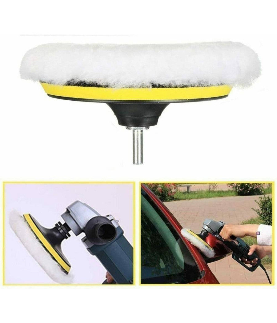 Kit 10 Pz Spugna Lucidante Ceratura + Adattatore Per Trapano Lucidatrice 150mm         