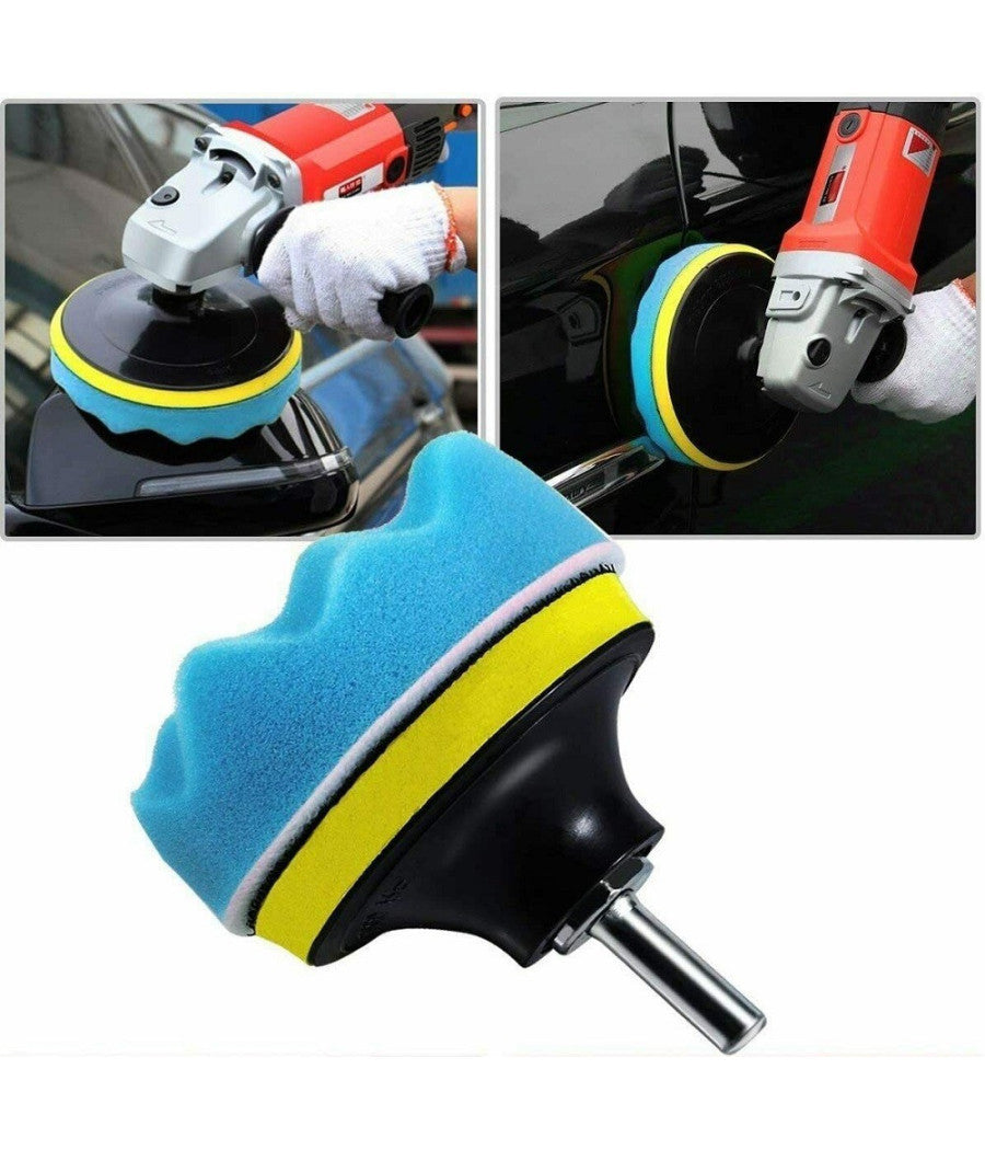 Kit 10 Pz Spugna Lucidante Ceratura + Adattatore Per Trapano Lucidatrice 80mm         