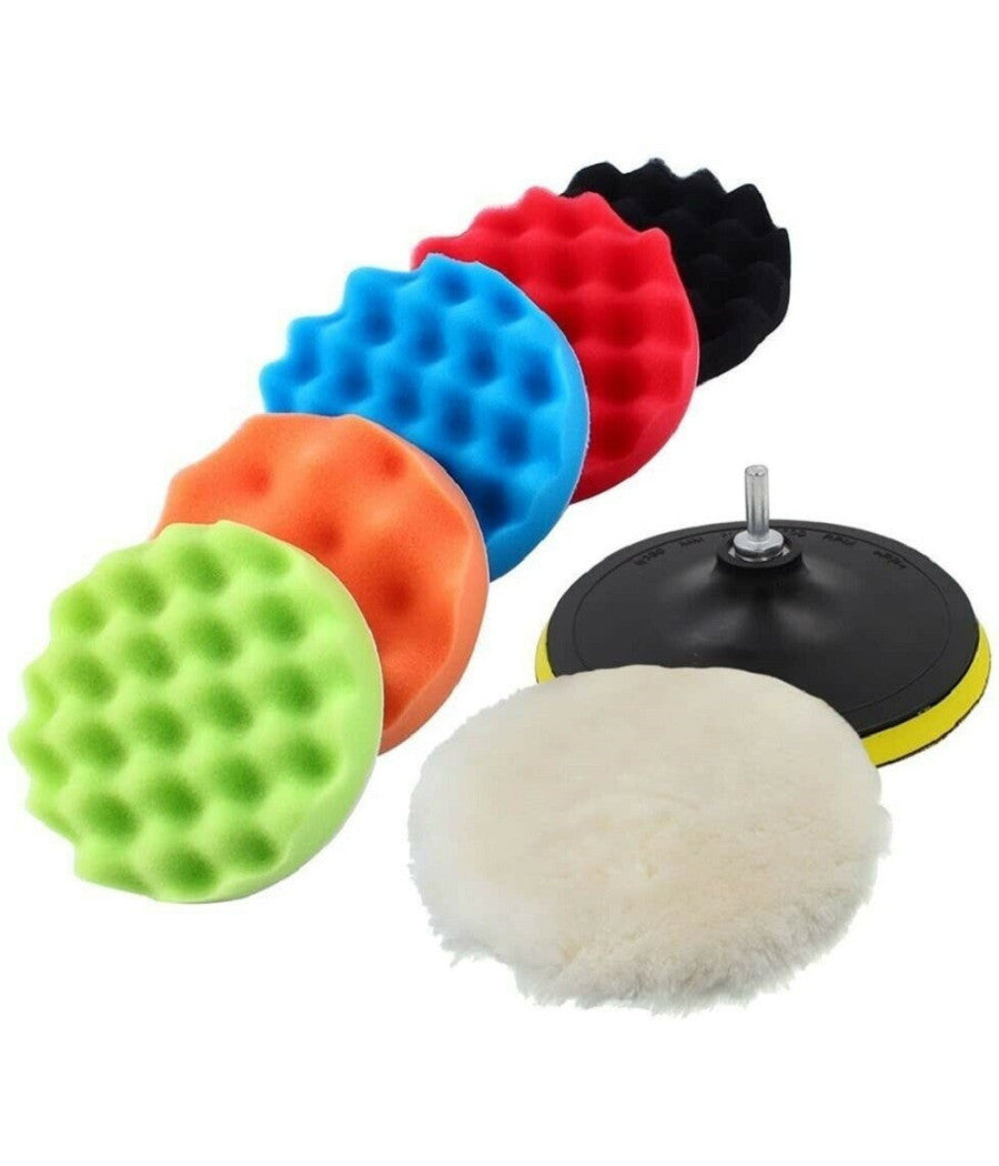 Kit 10 Pz Spugna Lucidante Ceratura + Adattatore Per Trapano Lucidatrice 80mm         