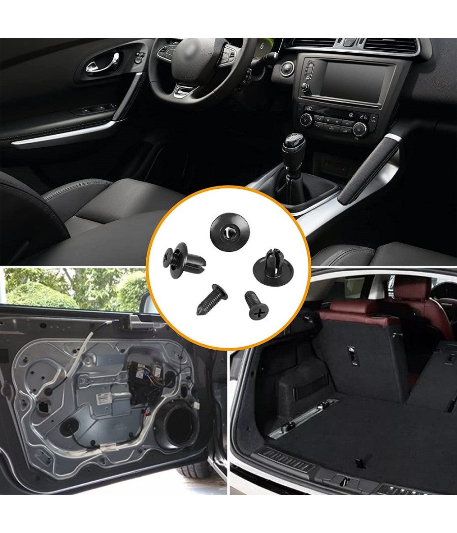 Kit 100pz Rivetti In Plastica Clip Viti Per Interni Auto Pannello Paraurti Porta         