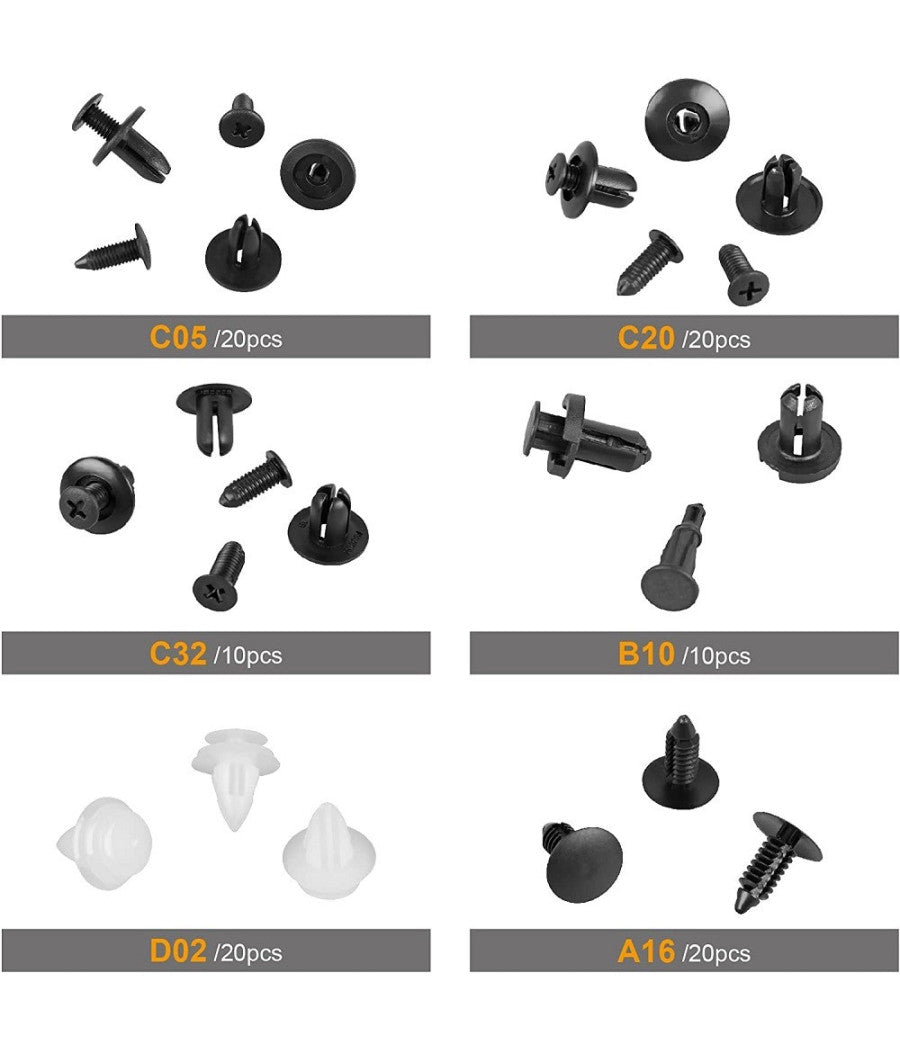 Kit 100pz Rivetti In Plastica Clip Viti Per Interni Auto Pannello Paraurti Porta         
