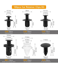 Kit 100pz Rivetti In Plastica Clip Viti Per Interni Auto Pannello Paraurti Porta         