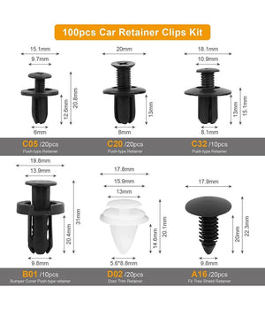 Kit 100pz Rivetti In Plastica Clip Viti Per Interni Auto Pannello Paraurti Porta         