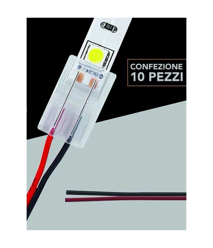 Kit 10pz Connettore Alimentazione Striscia Strip Led Monocolore 2pin 10mm Cn10-cv         