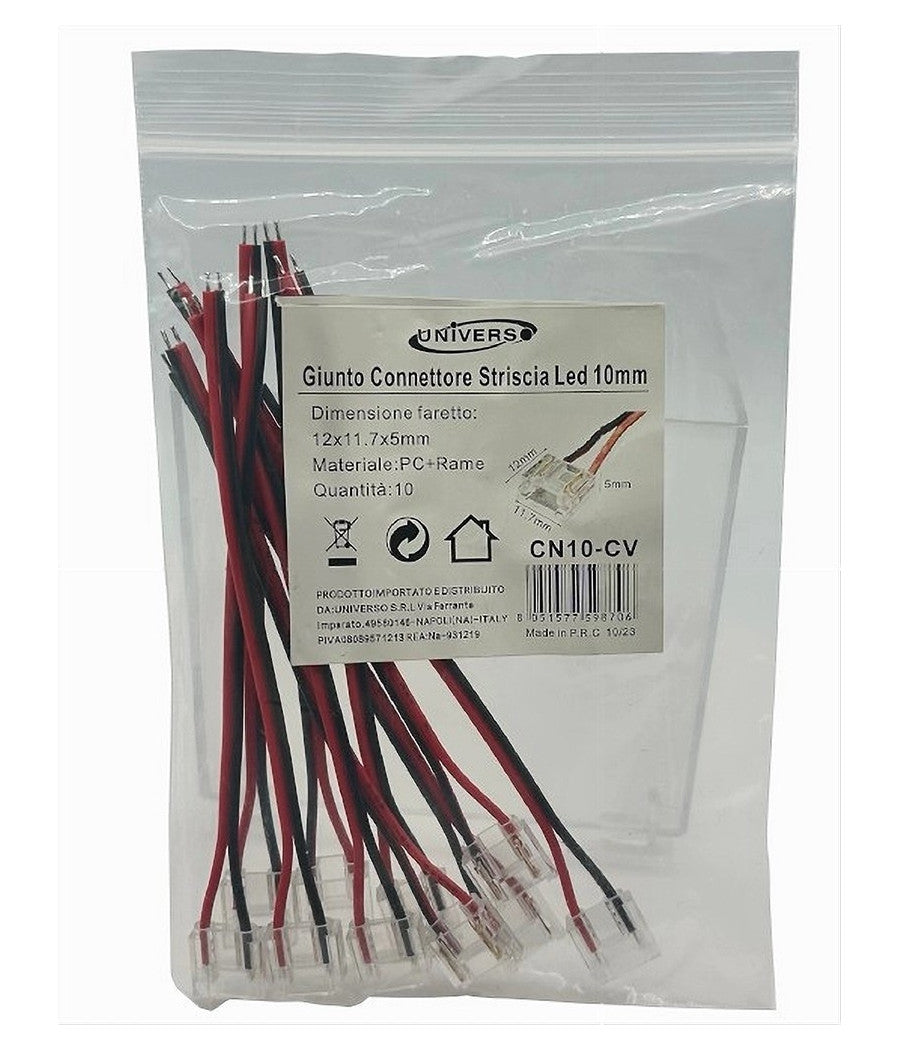 Kit 10pz Connettore Alimentazione Striscia Strip Led Monocolore 2pin 10mm Cn10-cv         