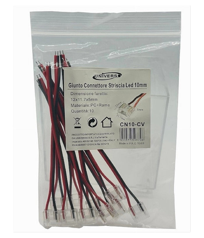 Kit 10pz Connettore Alimentazione Striscia Strip Led Monocolore 2pin 10mm Cn10-cv         