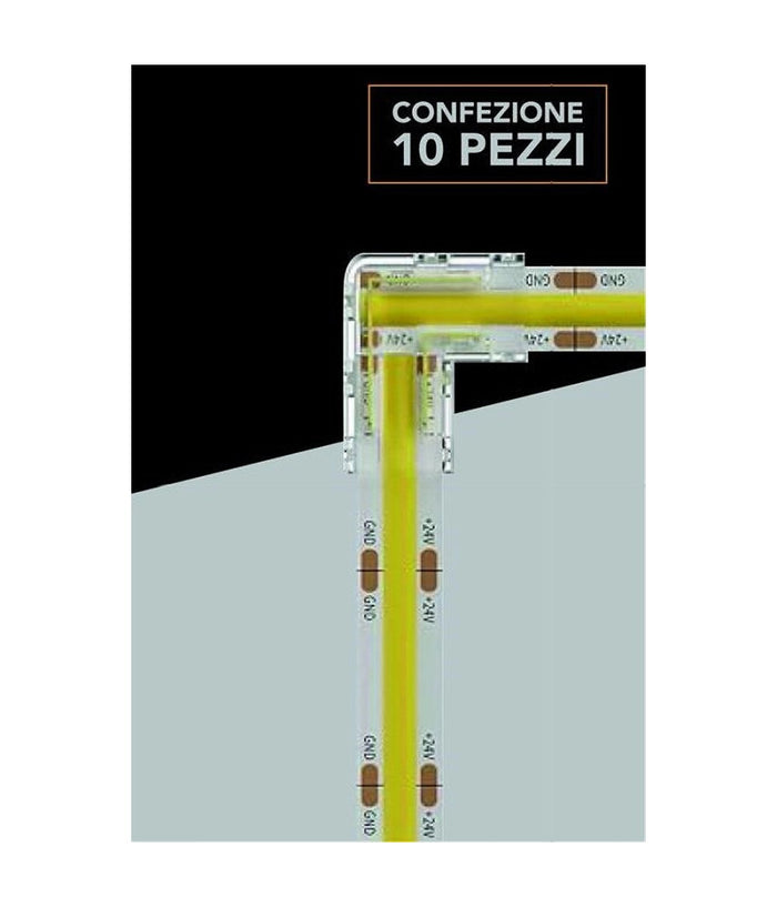 Kit 10pz Connettore Trasparente Angolare Per Strip Led Monocolore 2pin 10mm Cn10-l         