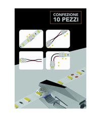 Kit 10pz Connettore Trasparente Lineare Striscia Led Monocolore 2pin 10mm Cn10-d         