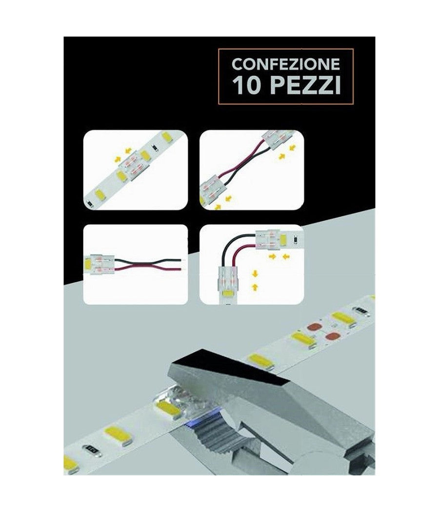 Kit 10pz Connettore Trasparente Lineare Striscia Led Monocolore 2pin 10mm Cn10-d         