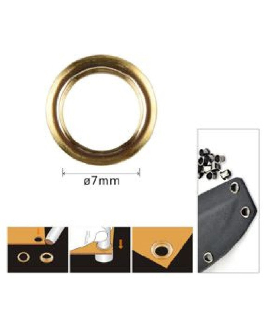 Kit 120 Pz Occhiello Occhielli Metallici Foro à¸7mm In Metallo Dorato Pelle 90924         