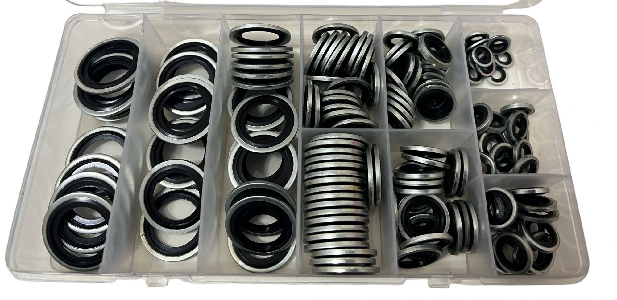 kit 165 RONDELLE GUARNIZIONI METALLO GOMMATO PER TAPPO OLIO MOTORE 10 MISURE