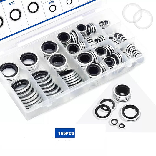 kit 165 RONDELLE GUARNIZIONI METALLO GOMMATO PER TAPPO OLIO MOTORE 10 MISURE