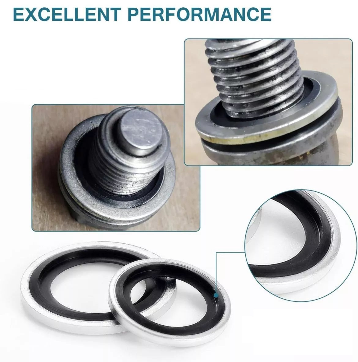 kit 165 RONDELLE GUARNIZIONI METALLO GOMMATO PER TAPPO OLIO MOTORE 10 MISURE