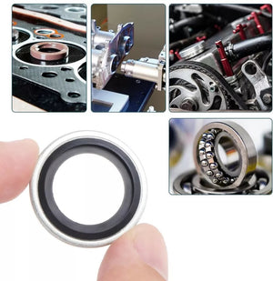 kit 165 RONDELLE GUARNIZIONI METALLO GOMMATO PER TAPPO OLIO MOTORE 10 MISURE