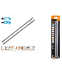 Kit 2 Bits 200mm Gambo 1/4" 6.35mm Punta S2 Magnetica Croce Ph2 Taglio Sl6 57252         