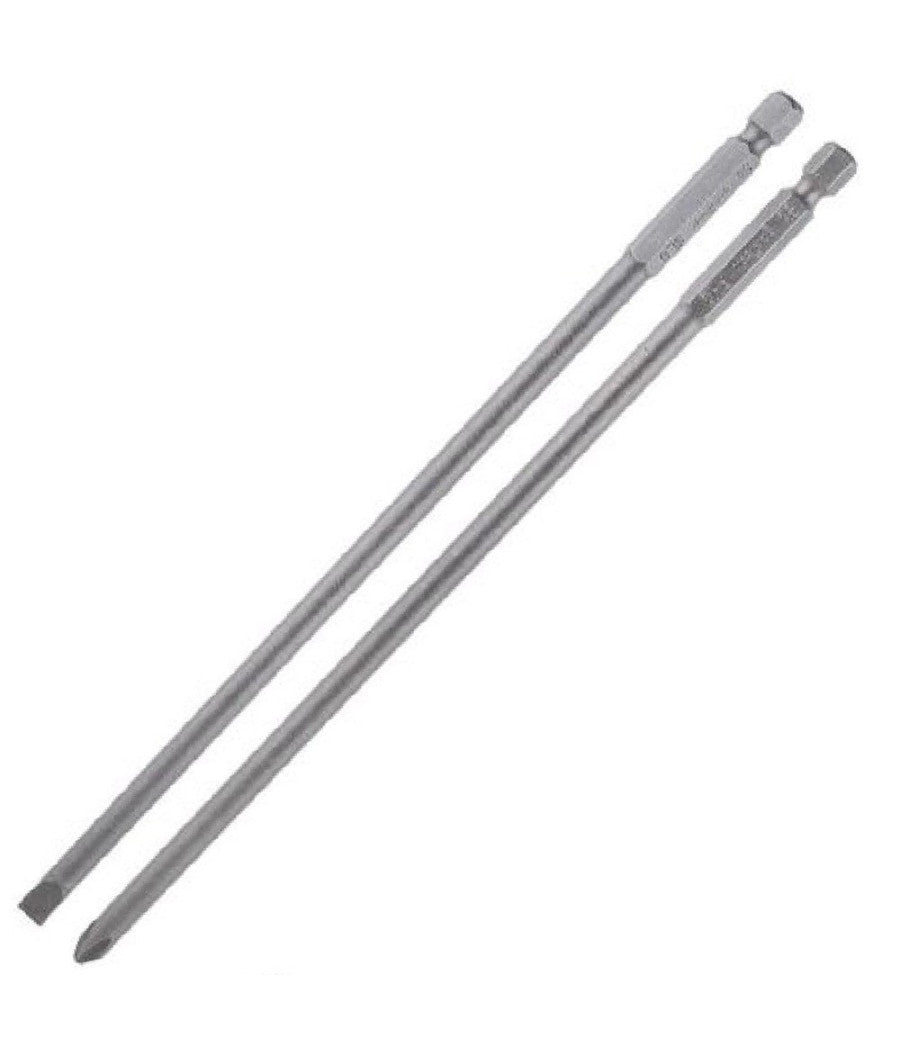 Kit 2 Bits 200mm Gambo 1/4" 6.35mm Punta S2 Magnetica Croce Ph2 Taglio Sl6 57252         