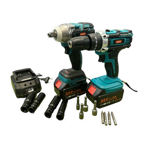 Trade Shop - Kit 2 In 1 Trapano Avvitatore Ad Impulsi Doppia Batteria 88 Volt Accessori Valigetta         