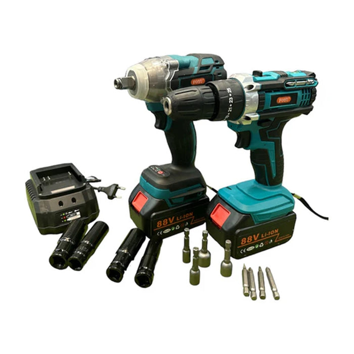 Trade Shop - Kit 2 In 1 Trapano Avvitatore Ad Impulsi Doppia Batteria 88 Volt Accessori Valigetta         