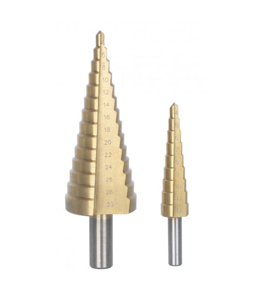 Kit 2 Punte A Scalini Set Frese Scalino Allargafori 1 Da 4 A 30 E 1da 4 A 12 Mm         