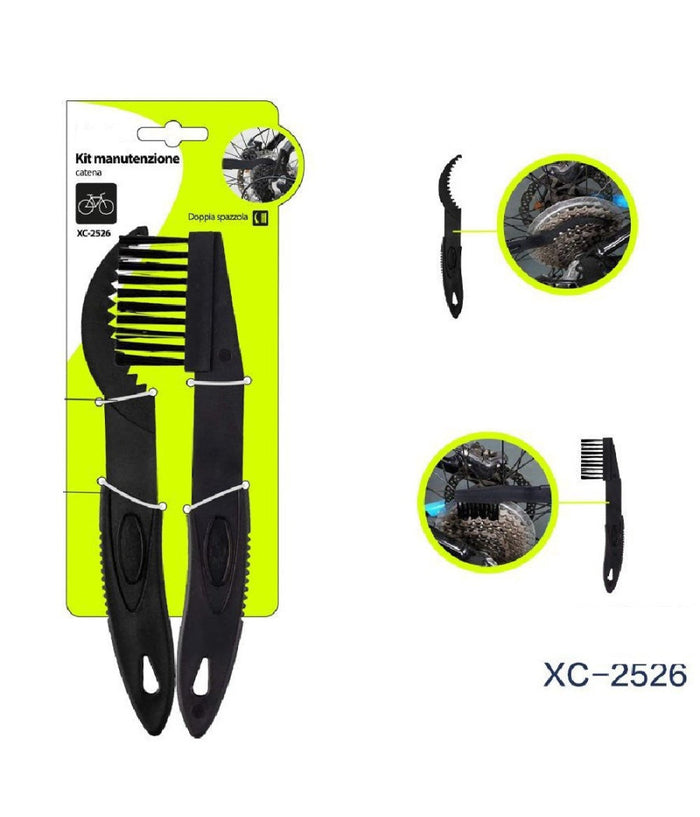 Kit 2 Spazzole Pennello Pulizia Manutenzione Catena Pignoni Volano Bici Xc-2526         