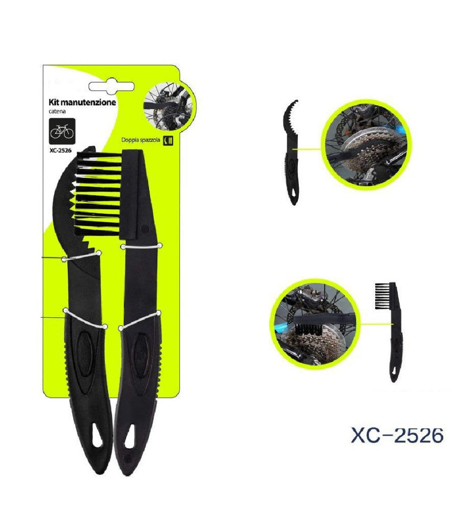Kit 2 Spazzole Pennello Pulizia Manutenzione Catena Pignoni Volano Bici Xc-2526         
