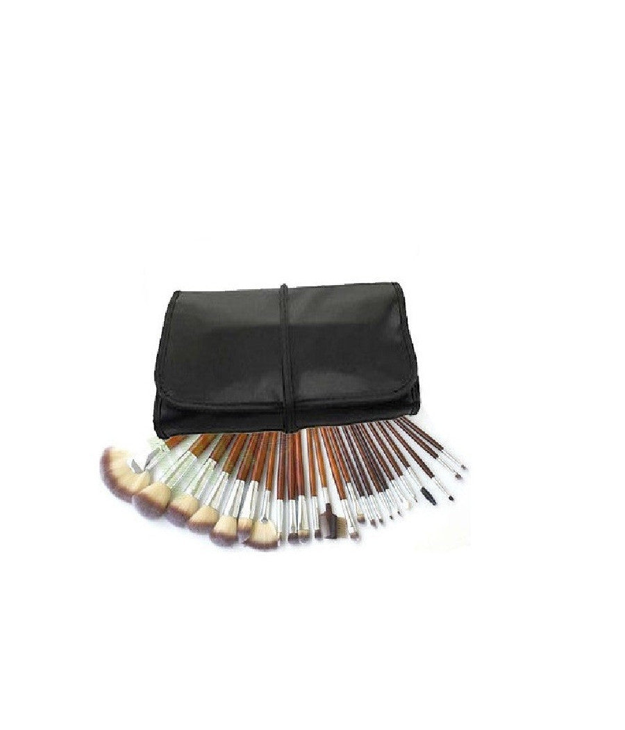Kit 24 Pennelli Trucco Make Up Pochette Portapennelli In Ecopelle Professionale         