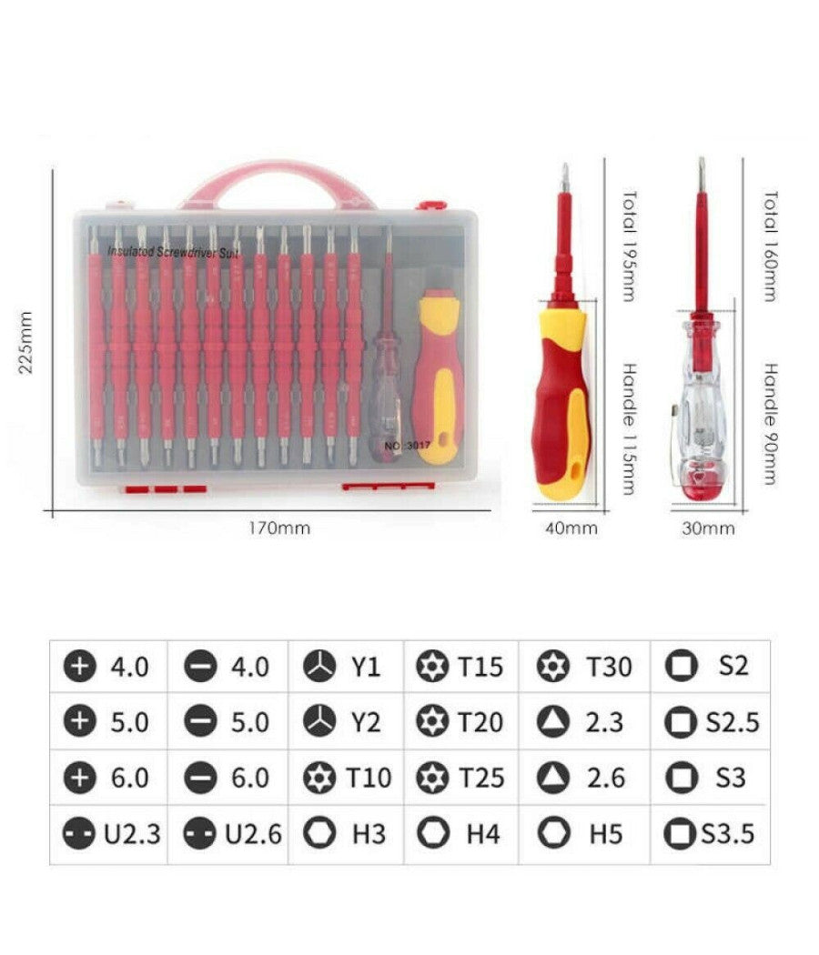 Kit 26 Pz Cacciaviti Giraviti Per Elettricista Modulari Con Cercafase A.3017         