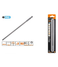 Kit 2pezzi Di Bits Da 200mm Gambo 1/4" 6.35mm S2 Magnetica Croce Testa Ph2 57249         