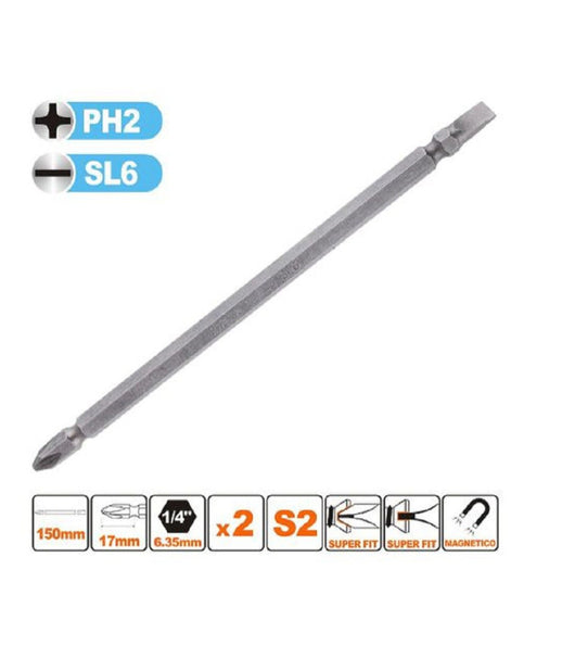 Kit 2pz Di Bits Da 150mm Punte Doppie Inserti Ph2 + Sl6 Punta S2 Magnetica 57245         