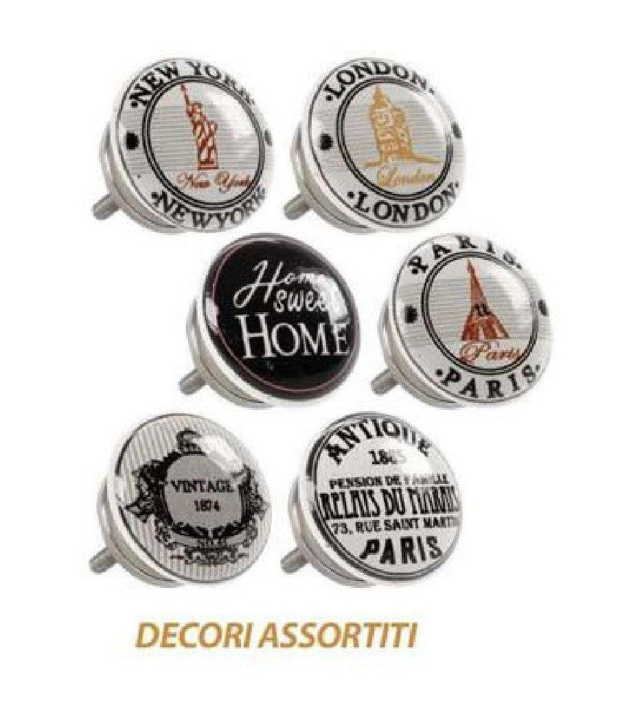 Kit 2pz Pomelli Mobili Multiuso Pomello In Ceramica 40mm Decori Assortiti 843037         