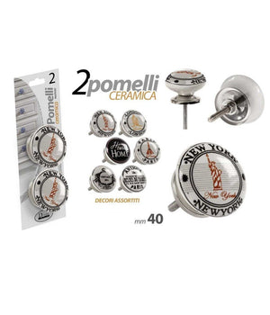Kit 2pz Pomelli Mobili Multiuso Pomello In Ceramica 40mm Decori Assortiti 843037         