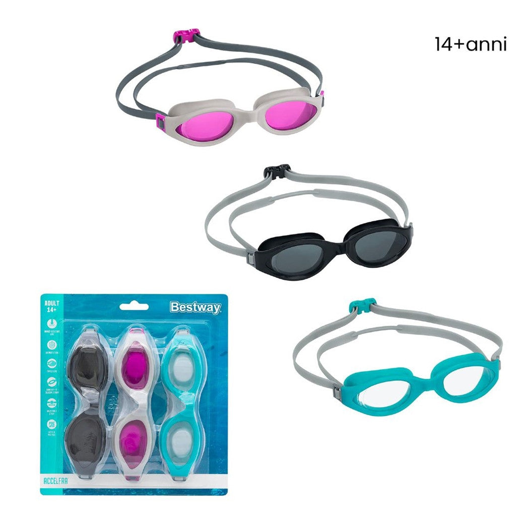 Trade Shop - Kit 3 Paia Di Occhialini Piscina Da Nuoto Ix-1400 Colorati Per Adulti 14+ Anni 21095 -
