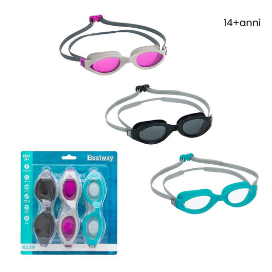 Trade Shop - Kit 3 Paia Di Occhialini Piscina Da Nuoto Ix-1400 Colorati Per Adulti 14+ Anni 21095 -