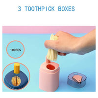 Trade Shop - Kit 3 Pezzi Porta Stuzzicadenti Automatico Dispenser Pop-up Pulizia Denti Cucina -