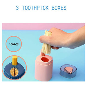 Trade Shop - Kit 3 Pezzi Porta Stuzzicadenti Automatico Dispenser Pop-up Pulizia Denti Cucina -