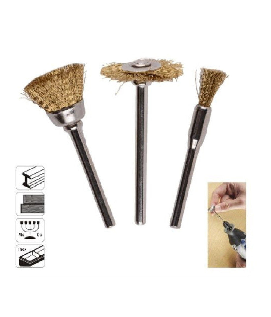 Kit 3 Pezzi Spazzole Metallo Per Lucidatura Dm 3.1mm Color Oro Pulitrice 92134         