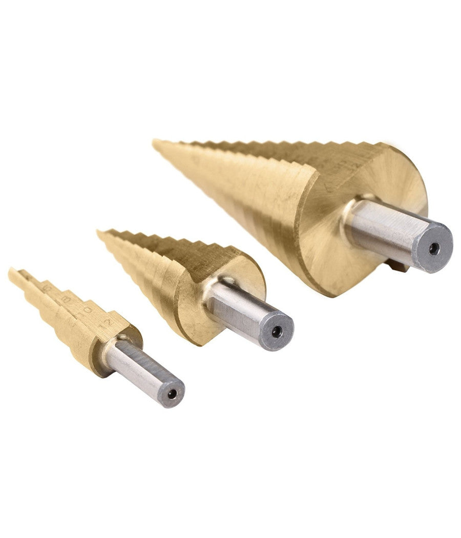 Kit 3 Punte Frese Coniche Gradino 4-12 4-20 4-32 1/4 Titanio Trapano Avvitatore         