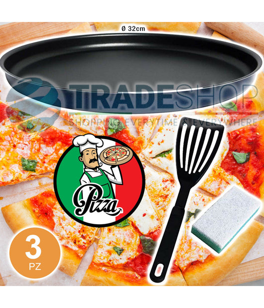Kit 3 Pz Per Pizza Fatta In Casa Composto Da Teglia Da 32cm Paletta E Spugnetta         