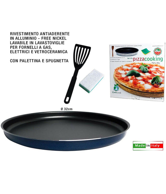 Kit 3 Pz Per Pizza Fatta In Casa Composto Da Teglia Da 32cm Paletta E Spugnetta         