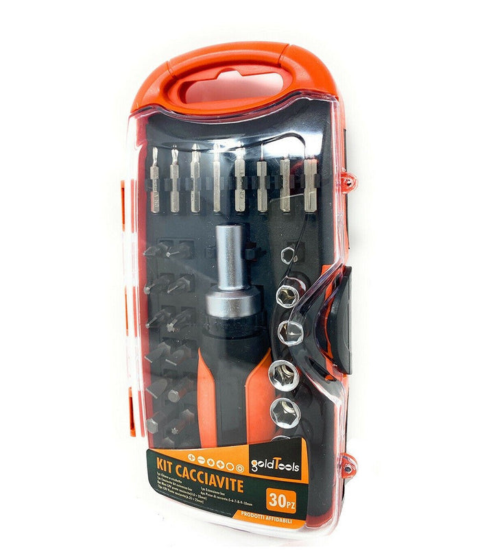 Kit 30 Pz Cacciaviti A Cricchetto Multiuso Inserti Punte A Croce Torx Esagonali         