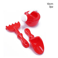 Trade Shop - Kit 3pz Paletta Rastrello Innaffiatoio Spiaggia Mare Giochi Per Bambini 10cm Rosso 258331 -