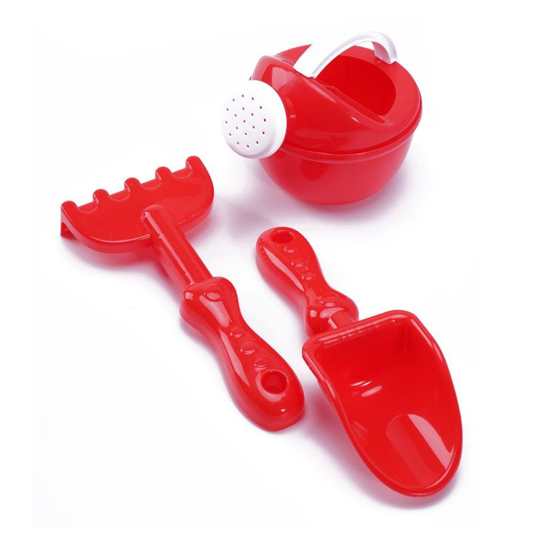 Trade Shop - Kit 3pz Paletta Rastrello Innaffiatoio Spiaggia Mare Giochi Per Bambini 10cm Rosso 258331 -