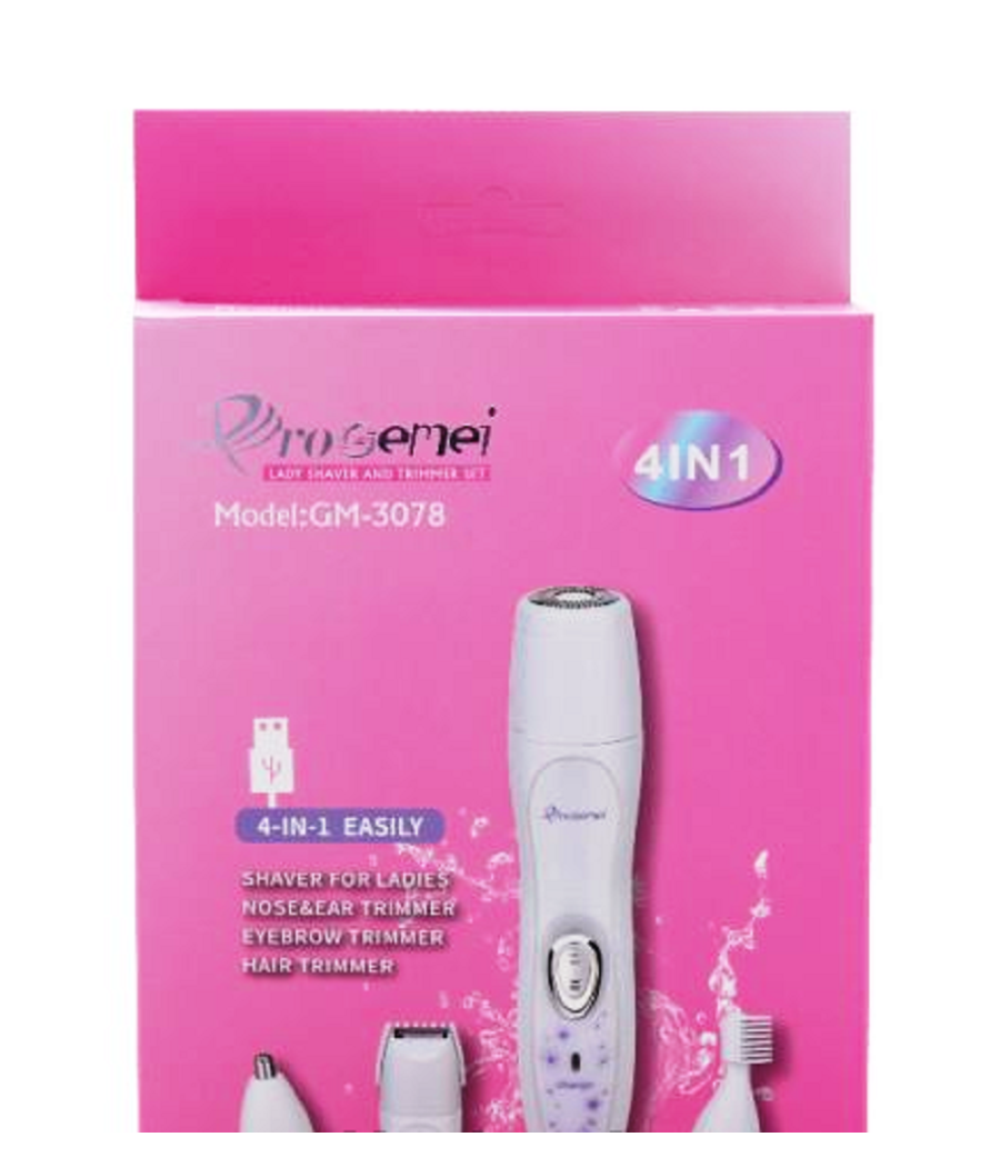 Kit 4 In 1 Rasoio Rifinitore Donna Epilatore Professionale Ricaricabile Gm-3078         