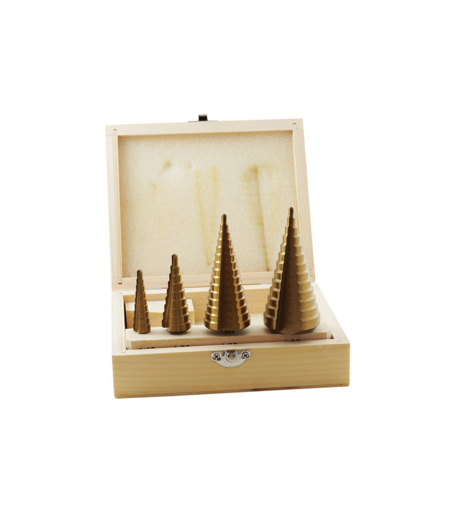 Kit 4 Punte Frese Coniche Gradino 4-12 4-20 4-32 4-39 Titanio Trapano Avvitatore         