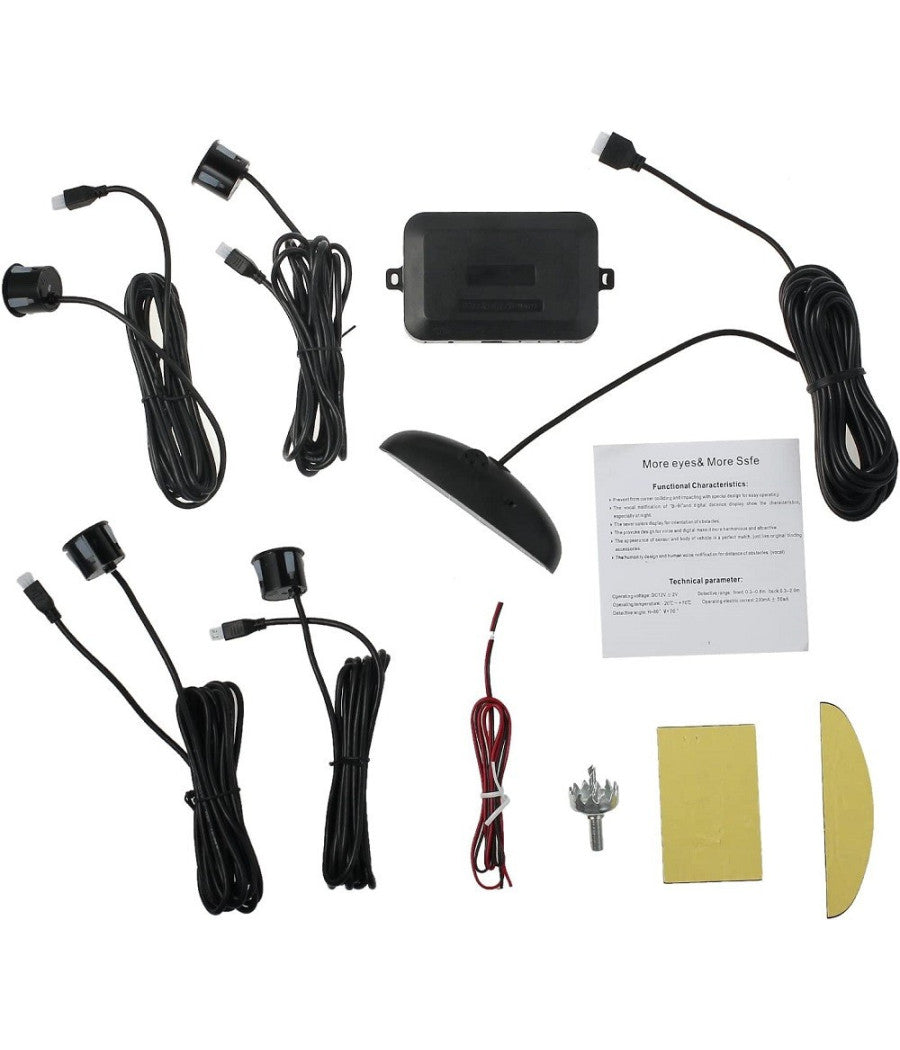 Kit 4 Sensore Di Parcheggio Con Display Led Auto Sensore Posteriore Allarme Nero         