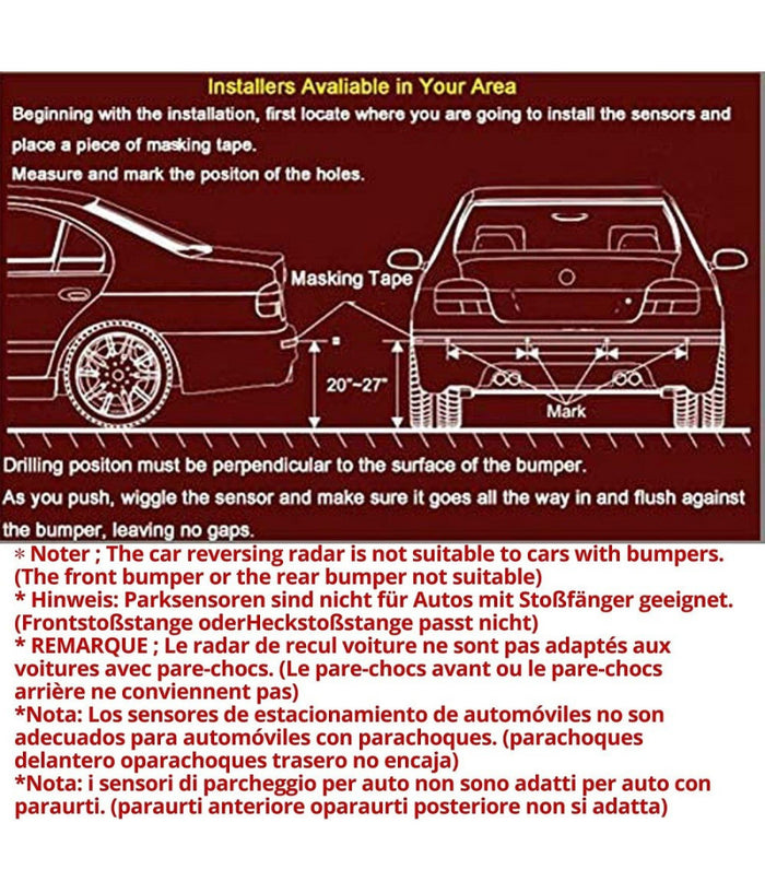 Kit 4 Sensori Parcheggio Per Auto Retromarcia Posteriori Bianchi Con Led Display         