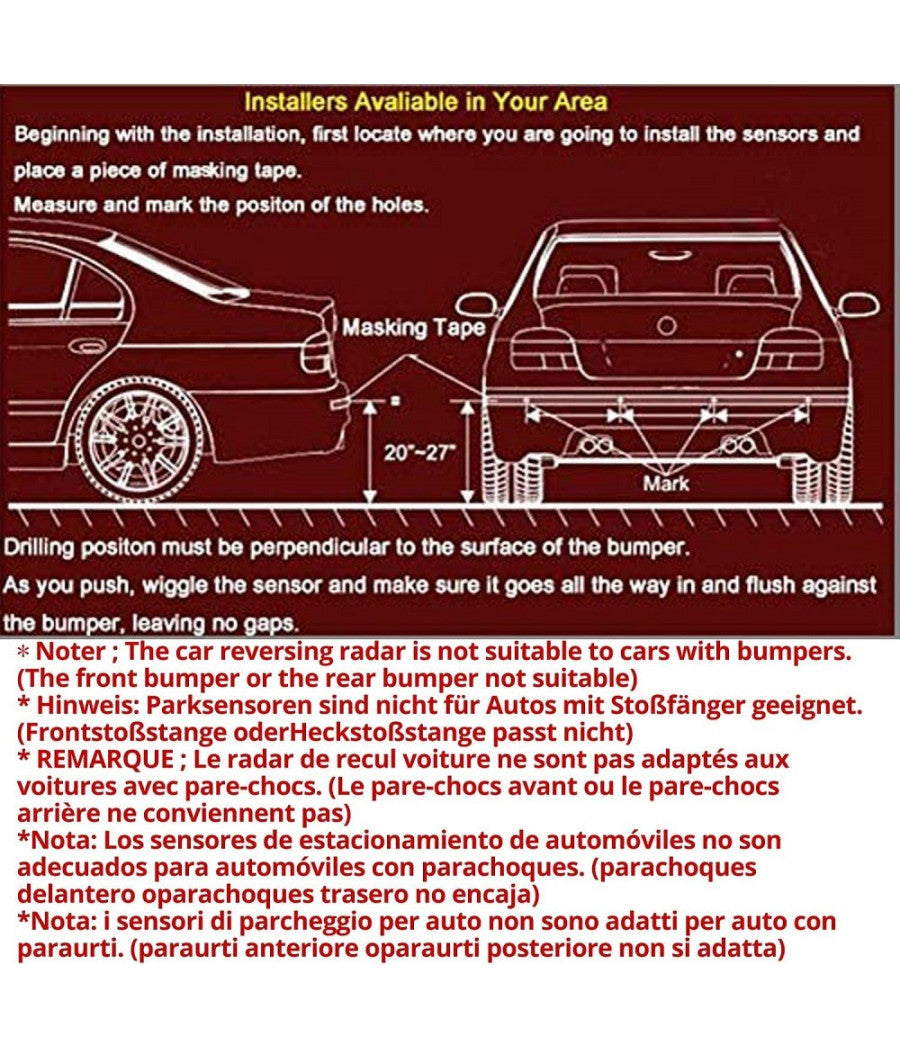 Kit 4 Sensori Parcheggio Per Auto Retromarcia Posteriori Bianchi Con Led Display         