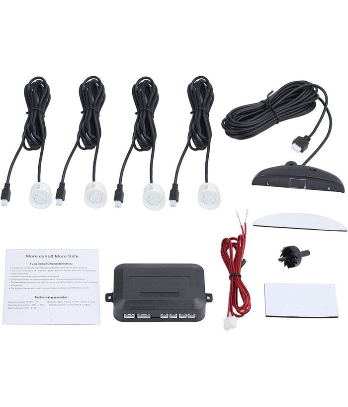 Kit 4 Sensori Parcheggio Per Auto Retromarcia Posteriori Bianchi Con Led Display         